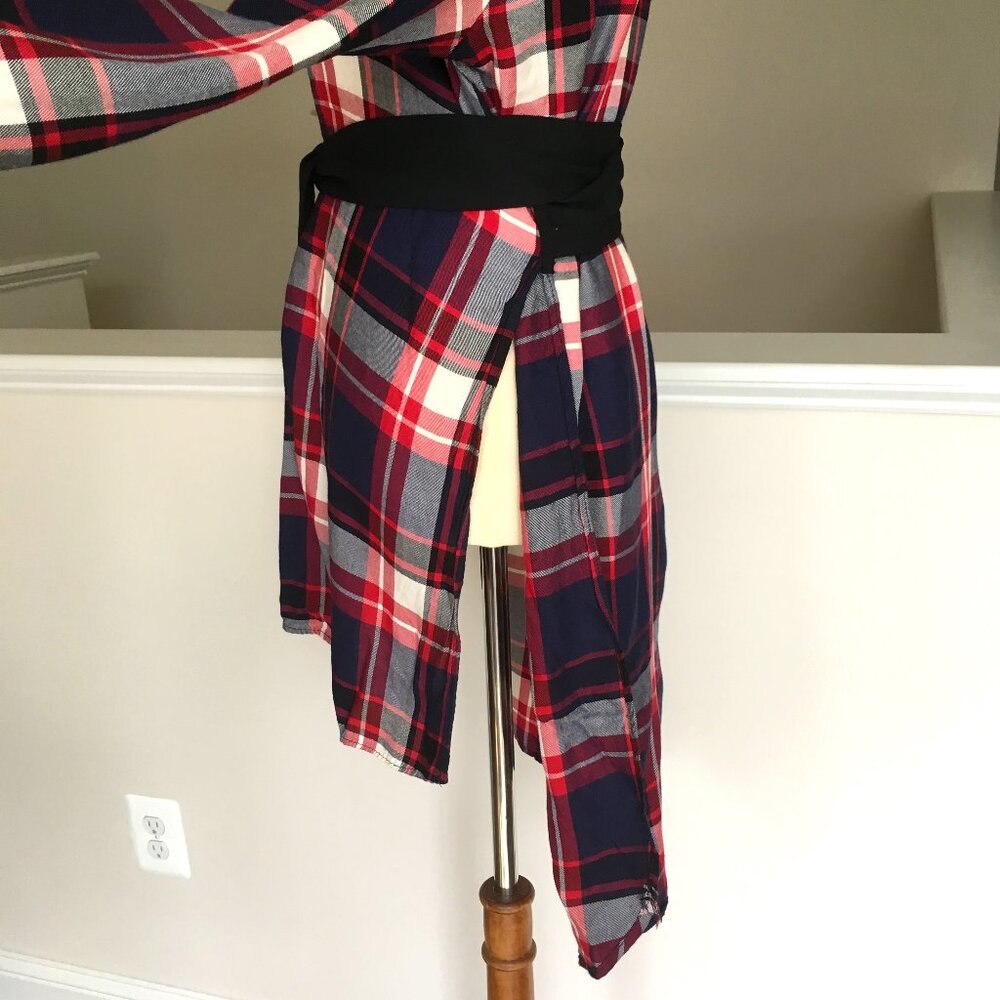 ZARA Plaid Tunic Button Down Shirt Dress Small Trafaluc Tartan Printed Belted - Picture 6 of 12